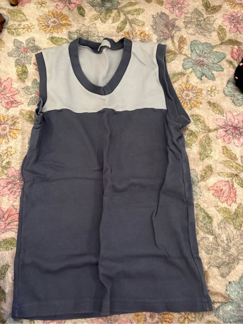 Brandy Melville Two-Tone V-Neck Tank Top - Light Blue and Navy